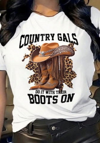 (White)2024 Styles Women Printed Round-Neck Casual Loose T-Shirt