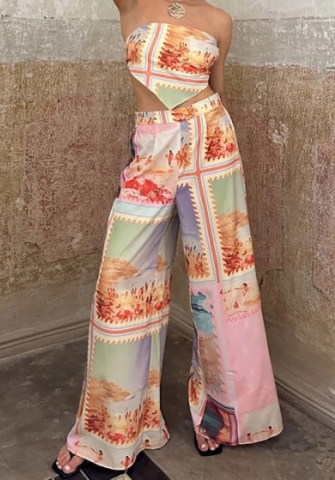 (Real Image)2024 Styles Women Sexy Printed Halter High-Waisted Pants Set
