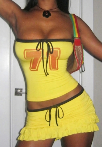 (Real Image)2024 Styles Women Drawstring Tied-Waist Slimming Digital Print Halter Ruffle Hip Skirt Two-Piece Set