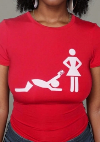 (Red)2024 Styles Women Casual Printed Lettering Slim Spice Short-Sleeved T-Shirt