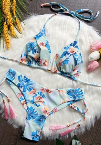 (Real Image)2024 Styles Women Printed Fringe Bikini Set