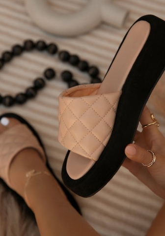 (Only Slipper,Apricot)2024 Styles Women Thick-soled Slip-on Checkered Slides