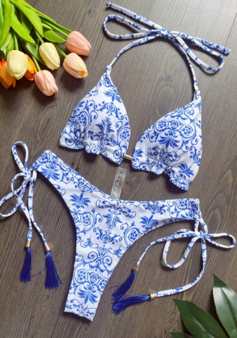 (Real Image)2024 Styles Women Blue and White Porcelain Print Bikini