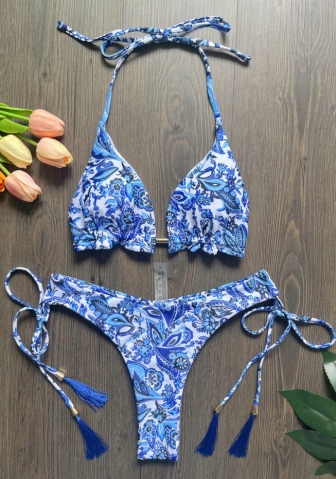(Real Image)2024 Styles Women Blue and White Porcelain Print Bikini