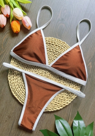 (Real Image)2024 Styles Women Solid Color Brown Bikini Sets