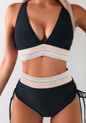 (Real Image)2024 Styles Women Strap-Detail Deep V-Neck Open Back Sexy Bikini Separates