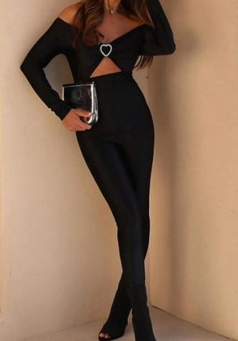 (Real Image)2024 Styles Women Stylish and Sexy Solid-Color Long-Sleeve Top with High-Waist Pants in a One-Piece Jumpsuit