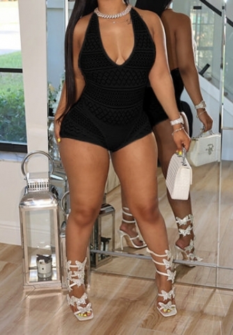 (Black)2024 Styles Women Seductive Sheer Lace Embroidered Bodycon Bootcut Jumpsuit with a Booty-Lifting Design