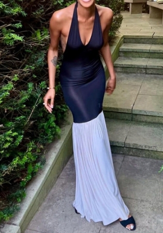 (Real Image)2024 Styles Women Trendy Halter Neck Sexy Backless Lace-Up Long Dress with a Form-Fitting Silhouette