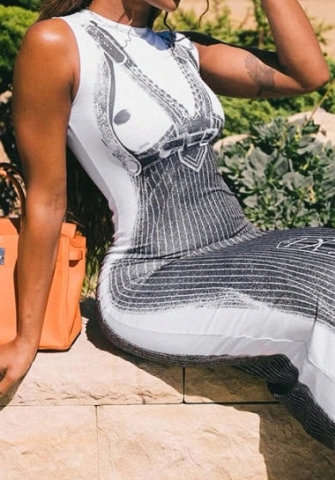 (Real Image)2024 Styles Women 3D Digital Print Round Neck Sleeveless Casual Long Dress