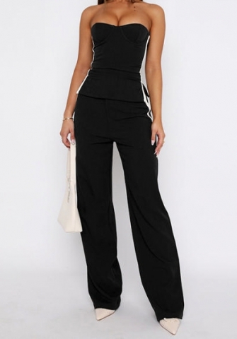 (Black)2024 Styles Women Slimming Casual Women's Sleeveless Solid Color Commuter Striped Paneled Suit