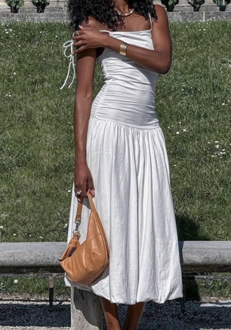 (Real Image)2024 Styles Women Solid Color Pleated Waist-Cinch Slimming Fitted Strapless Dress