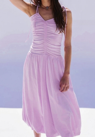 (Purple)2024 Styles Women Solid Color Pleated Waist-Cinch Slimming Fitted Strapless Dress