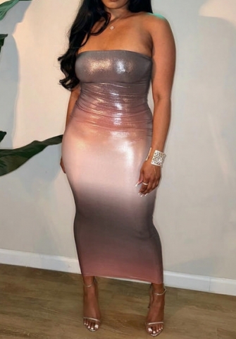 (Real Image)2024 Styles Women Backless Sleeveless Color-Blocked Gradient Halter Dress