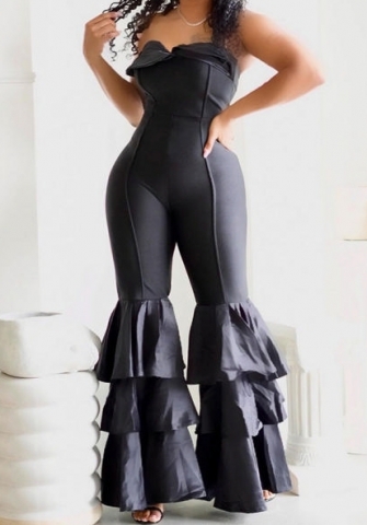 (Real Image)2024 Styles Women Stylish Elegance: Sleeveless Halter Neckline with Flared Bell Bottoms Jumpsuit