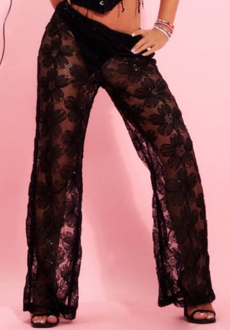 (Real Image,Only Bottom)2024 Styles Women Unique Charm: Mesh Floral-Appliqued Panty with Integrated Long Pants in a Bold Floral Design