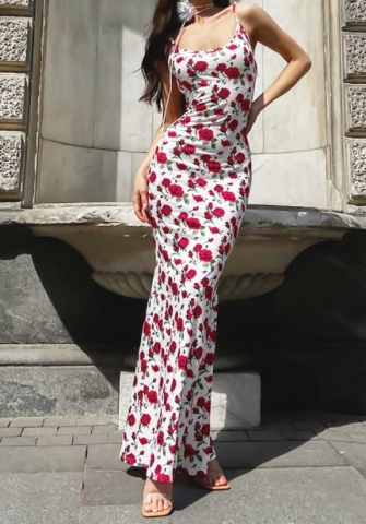 (Real Image)2024 Styles Women Printed U-Neck Backless Bodycon Strapless Dress