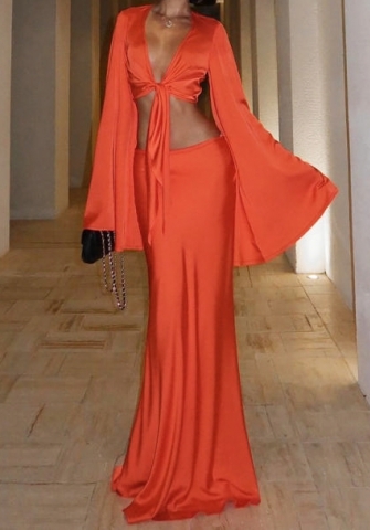 (Real Image)2024 Styles Women Open Front Tied Waist Crop Top and Zippered Slim Skirt Set