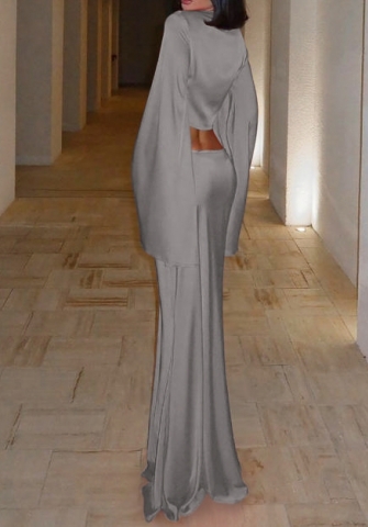 (Gray)2024 Styles Women Open Front Tied Waist Crop Top and Zippered Slim Skirt Set