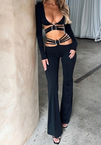 (Real Image)2024 Styles Women V-Neck Long Sleeve Top with Tied Waist Wide-Leg Pants Set