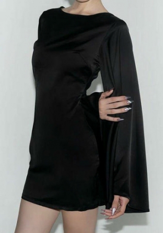 (Black)2024 Styles Women Stylish Sexy Back Cutout Bodycon Long Sleeve Dress