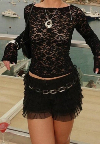 (Black,Only Bottom)2024 Styles Women Lace Trimmed Low-Waist Liner Shorts