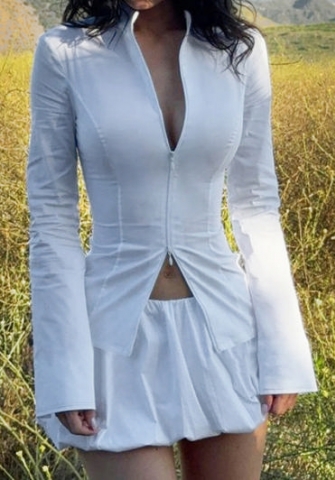 (Real Image,Only Tops)2024 Styles Women Solid-Color Versatile Long-Sleeve Zippered Shirt Top