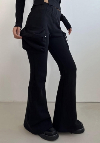 (Black)2024 Styles Women High-Waisted Zip Pocket Bootcut Pants