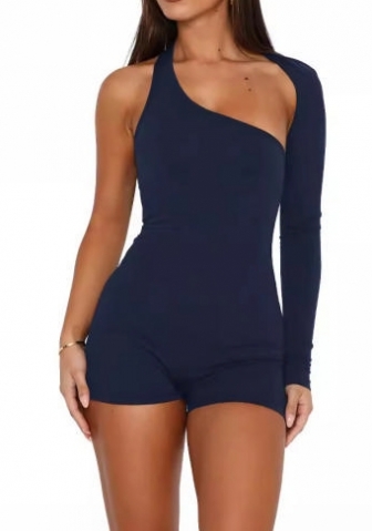 (Real Image)2024 Styles Women Sleek Backless Halter Mono-Shoulder Jumpsuit in Solid Color