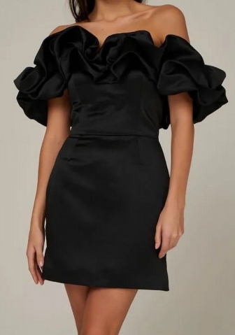 (Real Image)2024 Styles Women Solid-Color Halter Neck Ruffle Dress with Sweetheart Choker Detail