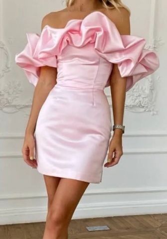 (Real Image)2024 Styles Women Solid-Color Halter Neck Ruffle Dress with Sweetheart Choker Detail