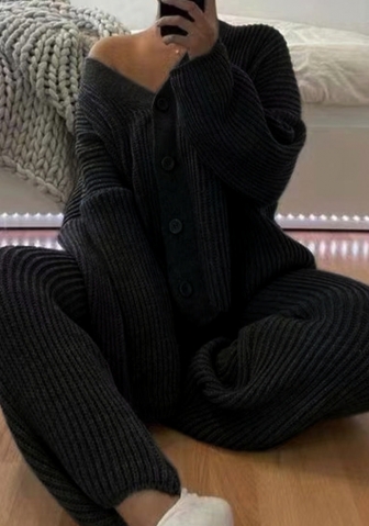 (Real Image)2024 Styles Women Long Sleeve Cardigan & Pant Knitwear Set for Ultimate Comfort & Style