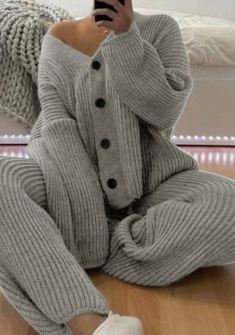 (Real Image)2024 Styles Women Long Sleeve Cardigan & Pant Knitwear Set for Ultimate Comfort & Style