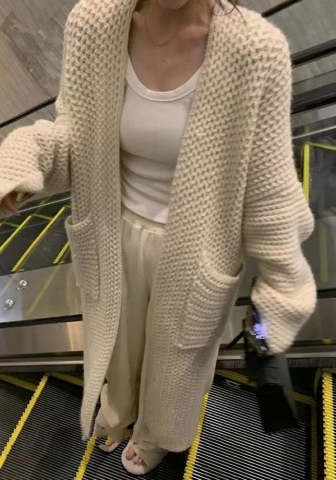 (Real Image,Only Coat)2024 Styles Women Soft and Plush Oversized Pocket Long Sleeve Knit Cardigan Coat