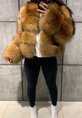 (4 Sections Length)(Real Image)2024 Styles Women Stylish Imitation Raccoon Fur Coat