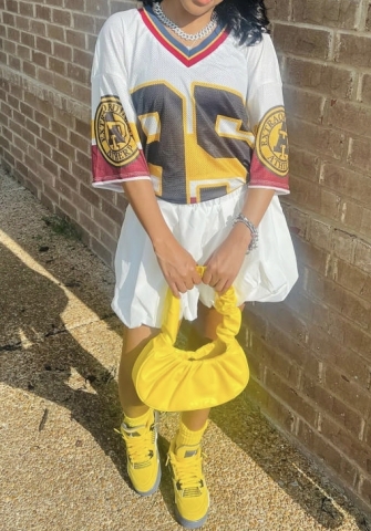 (Only Tops)2024 Styles Women Stylish V-Neck Loose Fit Number Print Sports Jersey T-Shirt