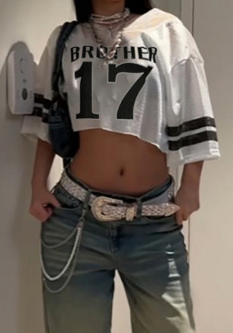 (Only Tops)2024 Styles Women Printed V-Neck Lace Sexy Loose Short T-Shirt