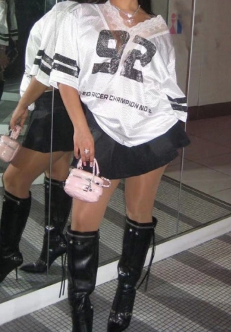 (Only Tops)2024 Styles Women V-Neck Lace Print Relaxed Jersey T-Shirt