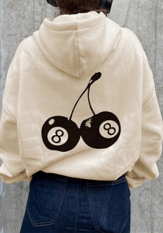 (Khaki)2024 Styles Women Autumn/Winter Printed Relaxed Long Sleeve Hooded Sweatshirt with Pockets