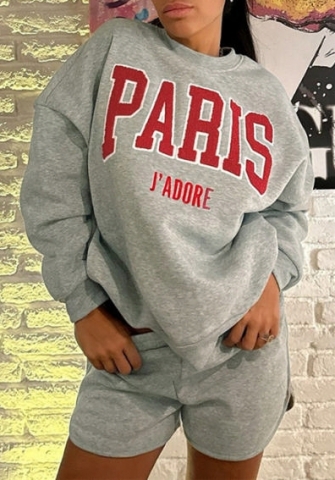 (Real Image)2024 Styles Women Stylish Loose Embroidered Sweatshirt & Solid High-Waist Shorts Casual Set