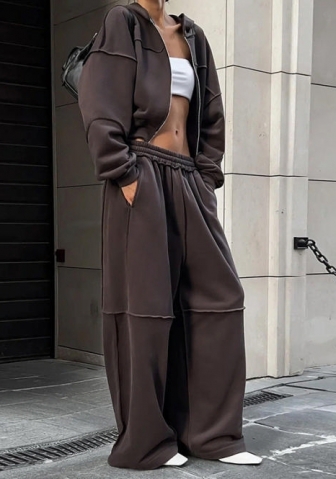 (Real Image)2024 Styles Women Autumn/Winter Hooded Long Sleeve Zip-Up Jacket & Relaxed Pants Casual Set