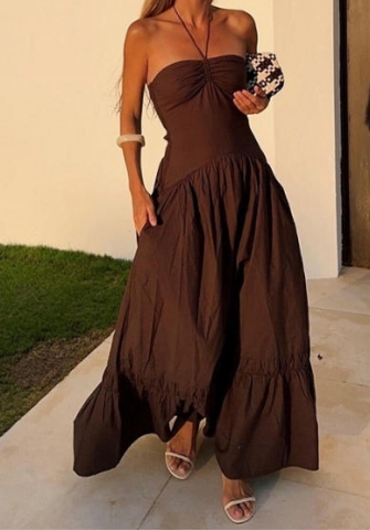 (Real Image)2024 Styles Women Autumn Sexy Backless Halter Tie-Waist Bodycon Pencil Dress