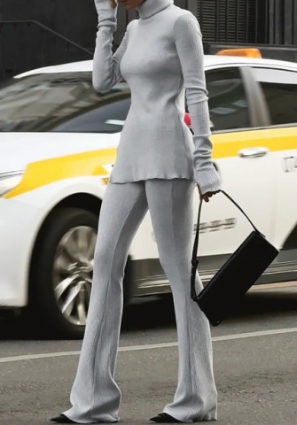 (Real Image)2024 Styles Women Stylish Slim-Fitting Solid Color Elegant Top & Flared Pants Set