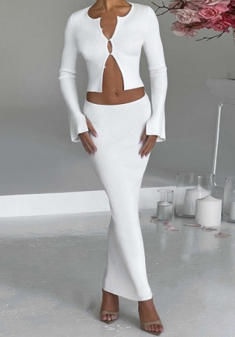 (White)2024 Styles Women Autumn/Winter Stylish Open-Front Crop Top & High-Waist Pencil Skirt Set