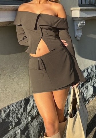 (Real Image)2024 Styles Women Autumn Fashion Open-Front Crop Top & Slim Skirt Set with Button Detail