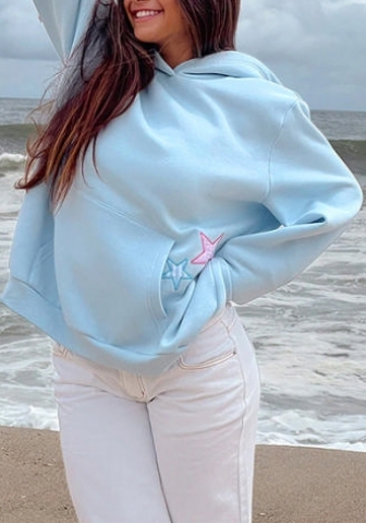 (Real Image,Only Tops)2024 Styles Women Star Patch Embroidered Hooded Sweatshirt