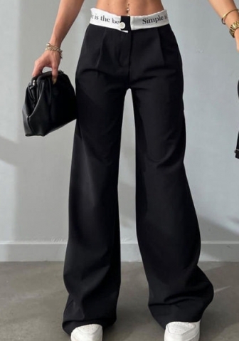 (Black,Only Bottom)2024 Styles Women High-Waist Straight-Leg Printed Pants for Chic Office Wear