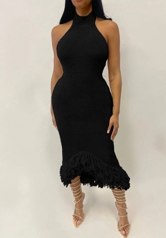 (Black)2025 Styles Women Off-Shoulder Backless High-Waist Fitted Thong Knitted Dress