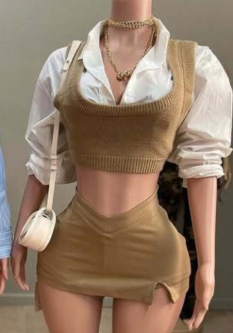 (Brown)2025 Styles Women V-Waist Split Skirt: Butt-Hugging and Anti-See-Through A-Line Half Skirt