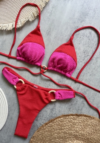 (Real Image)2025 Styles Women Striped Rib Fabric Bikini with Sexy Open Back